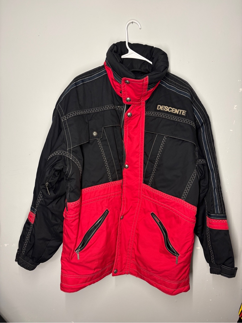 Vintage 80s Retro Descente Red Black Colorblock Ski Parka Jacket Men's Large